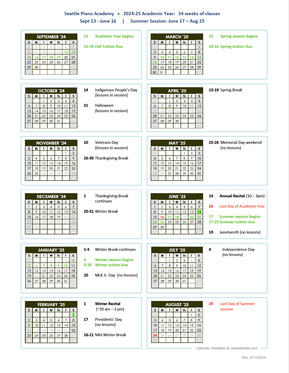 Annual SPA Calendar